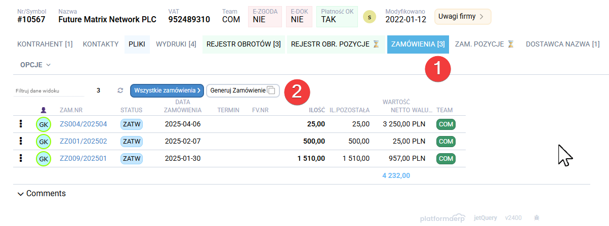 platformaERP Wystawianie zamówienia z poziomu Kontrahenta