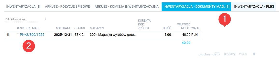 platformaERP  Inwentaryzacja, dokumenty PI+ PI-