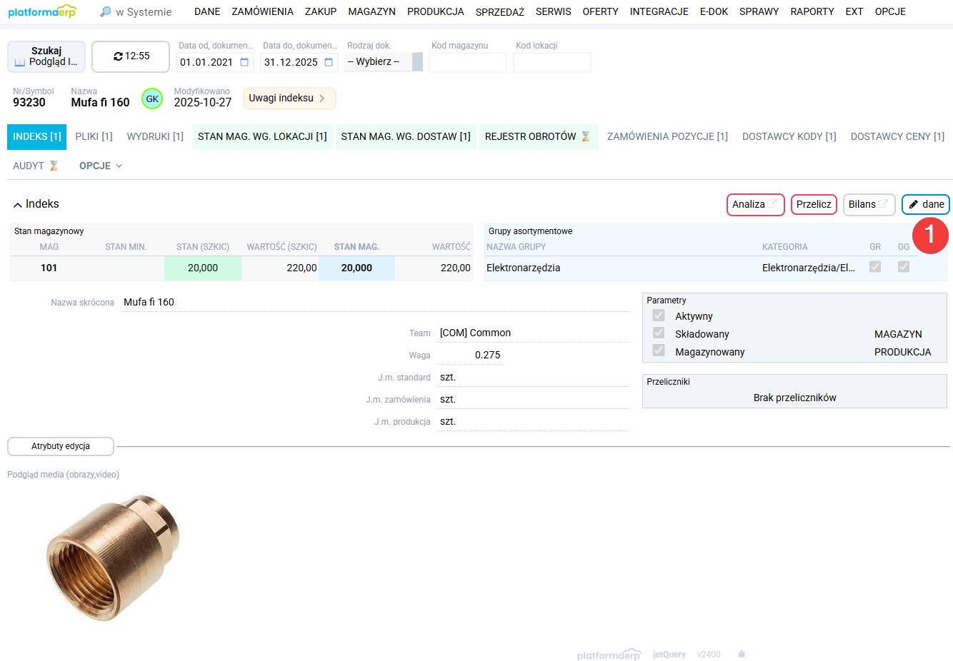 platformaERP - Indeks podgląd