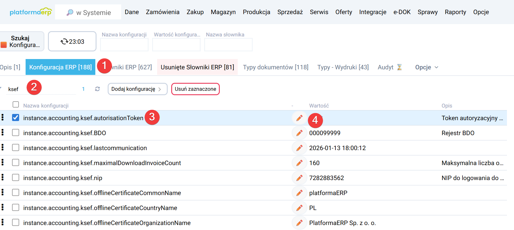 platformaERP - KSeF - proces wprowadzenia tokenu