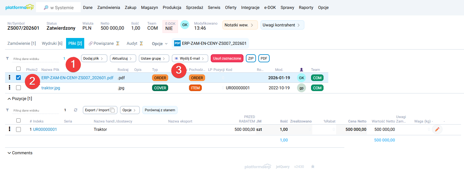 platformaERP - wysyłanie zamówienia z systemu