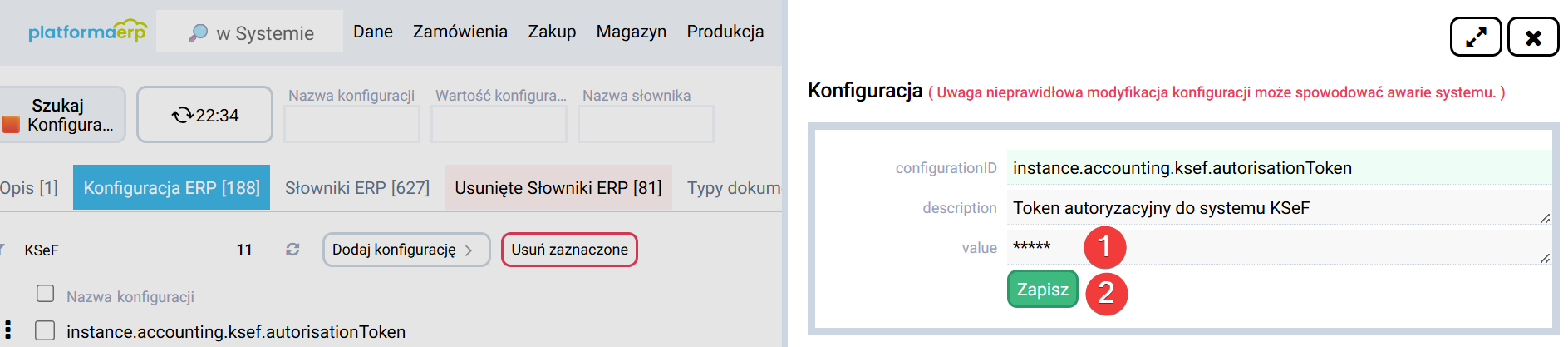 platformaERP - KSeF - wprowadzenie tokenu KSeF w platformieERP