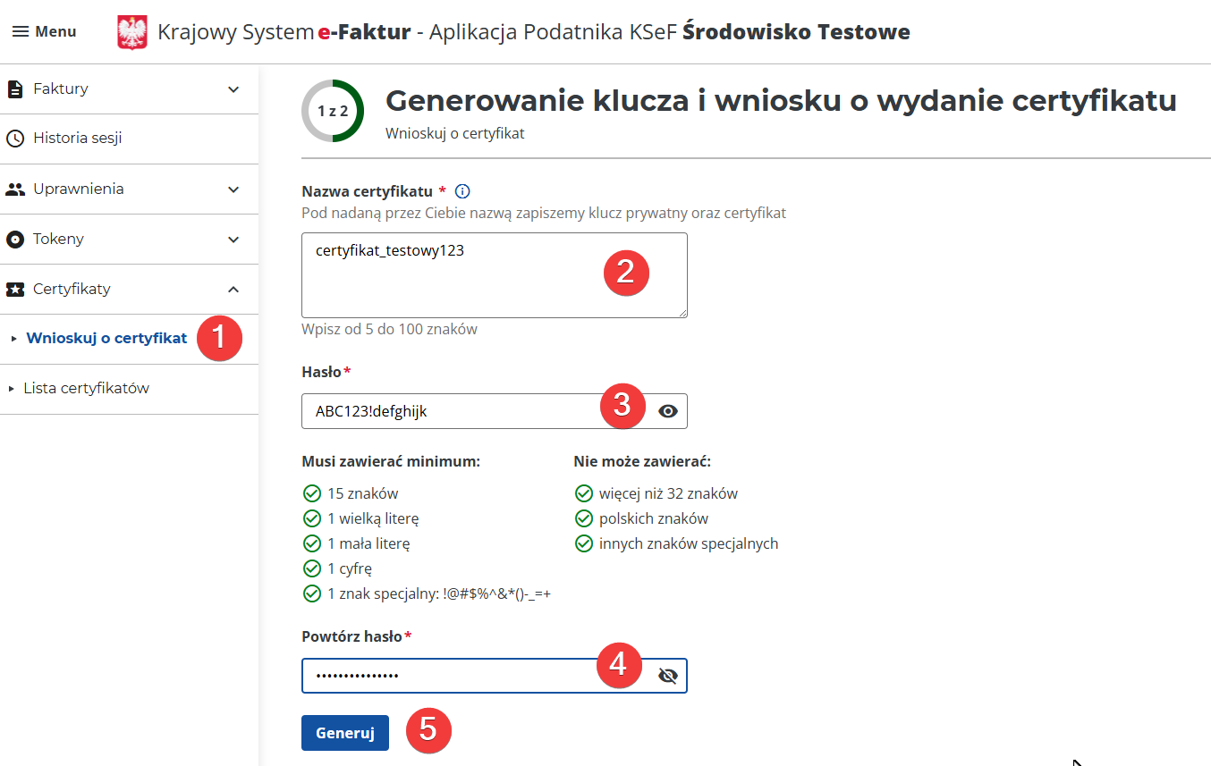 platformaERP - KSeF - proces generowania certyfikatu KSeF
