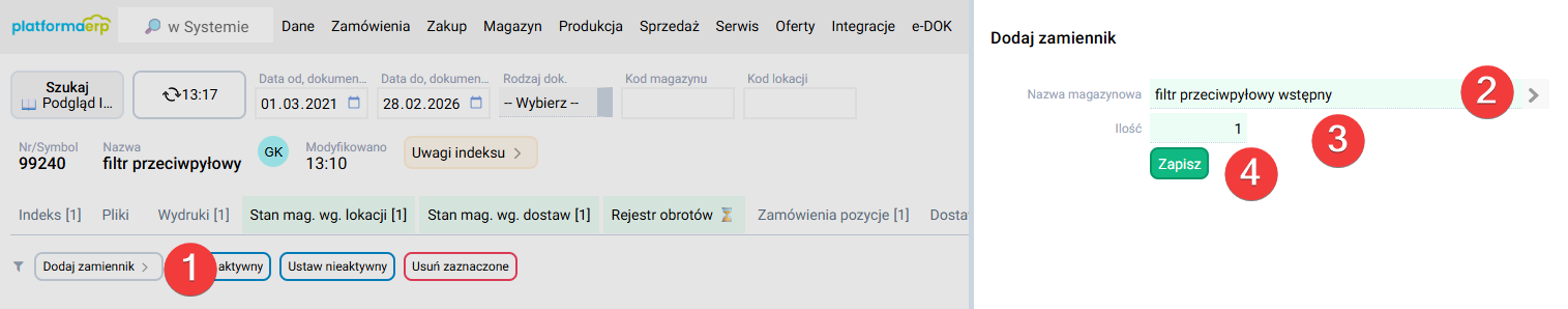 platformaERP - Zdefiniowanie zamiennika