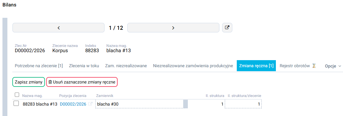 platformaERP - Przypisanie zamiennika w zleceniu produkcyjnym