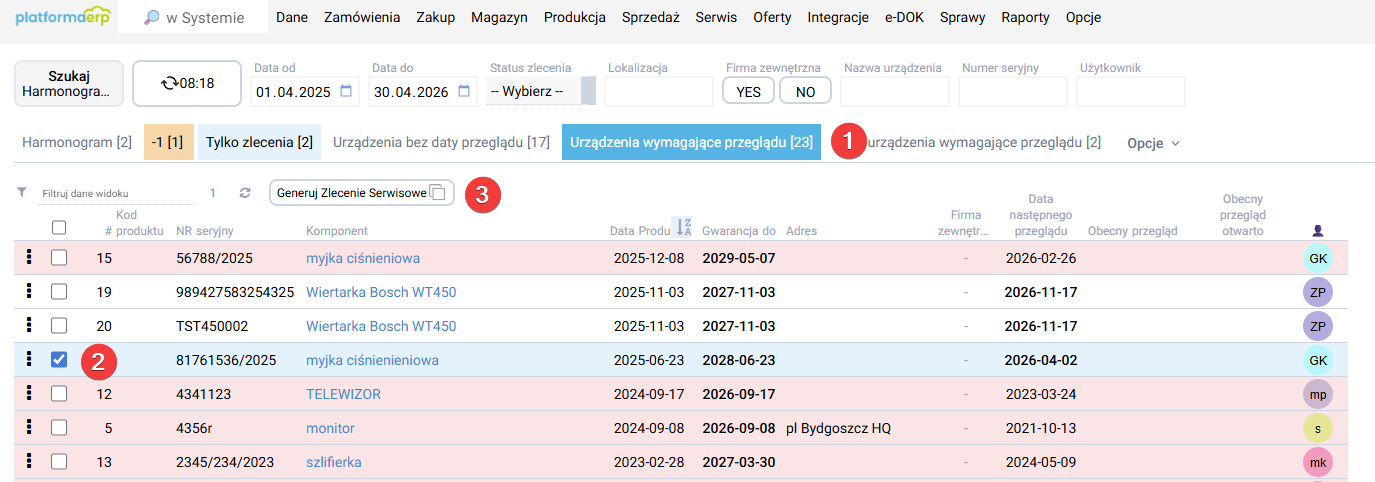 platformaERP - Serwis, nowe zlecenie serwisowe z szablonem operacji serwisowych