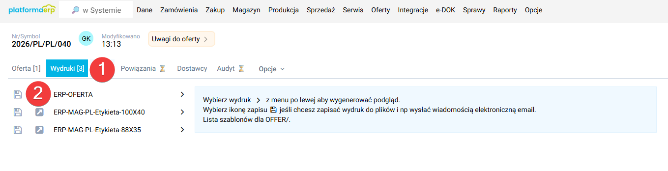 platformaERP - Oferta, zapis do plików