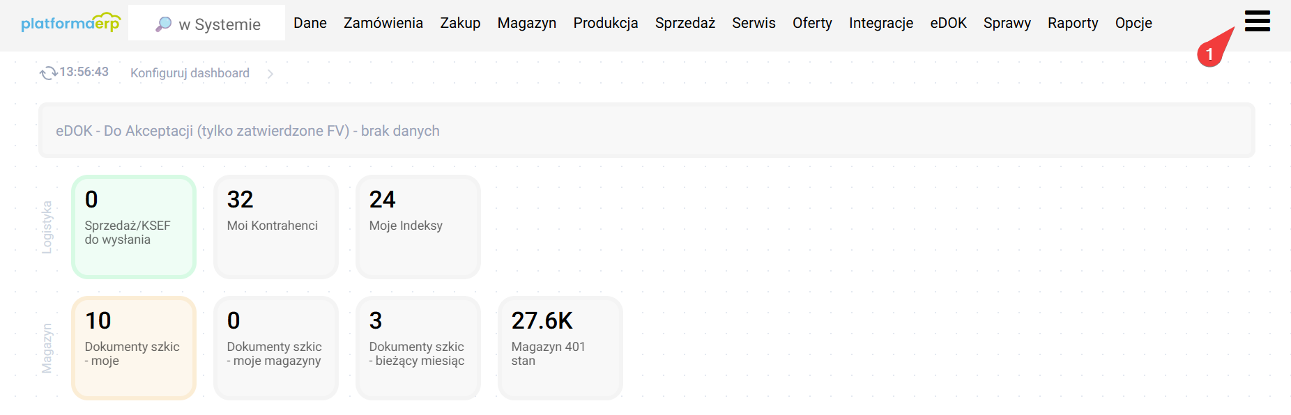 platformaERP - wprowadzenie numeru faktury z KSeF - sekcja Menu