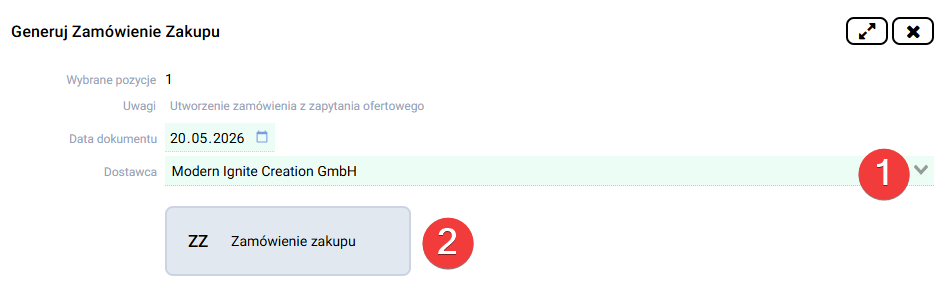 platformaERP - Zamówienie zakupu z oferty dostawcy