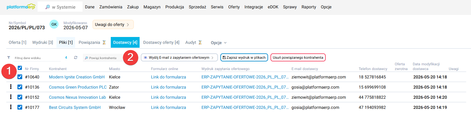 platformaERP - Zapytanie ofertowe, zbiorowe