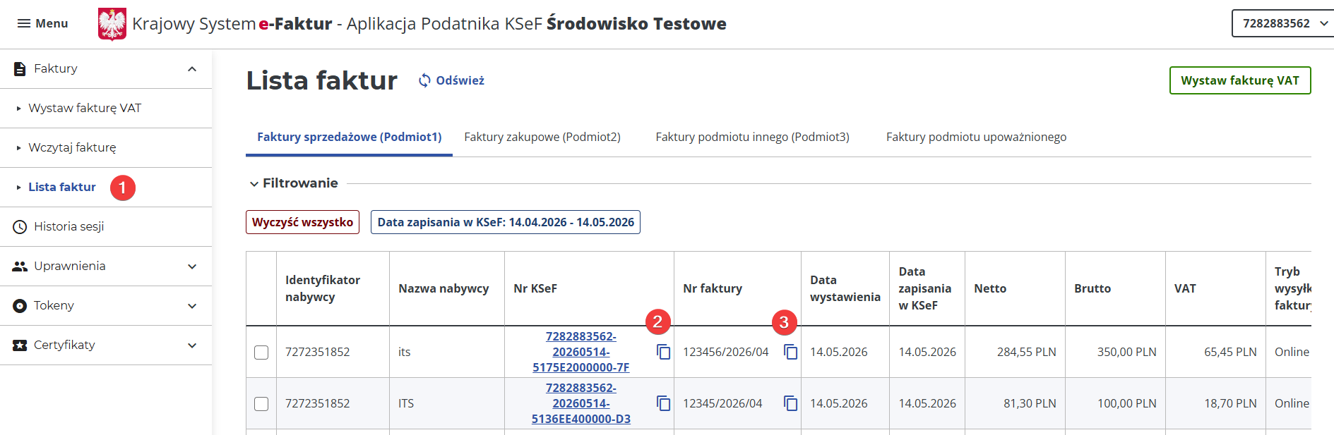 platformaERP - pobranie numeru KSeF faktury