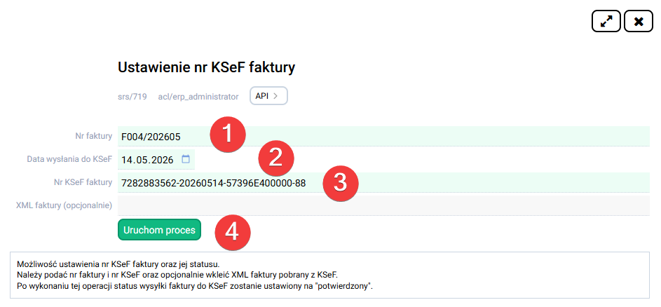 platformaERP - wprowadzenie numeru faktury, numeru KSeF