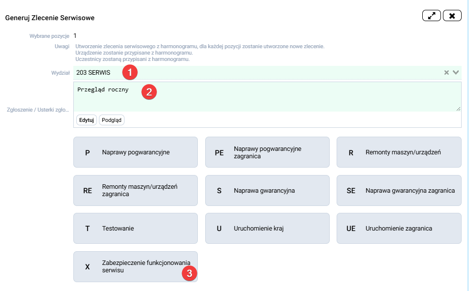 platformaERP - Serwis, zlecenie serwisowe z szablonem operacji serwisowych