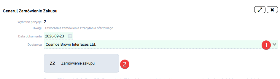 platformaERP - Zamówienie zakupu z oferty dostawcy