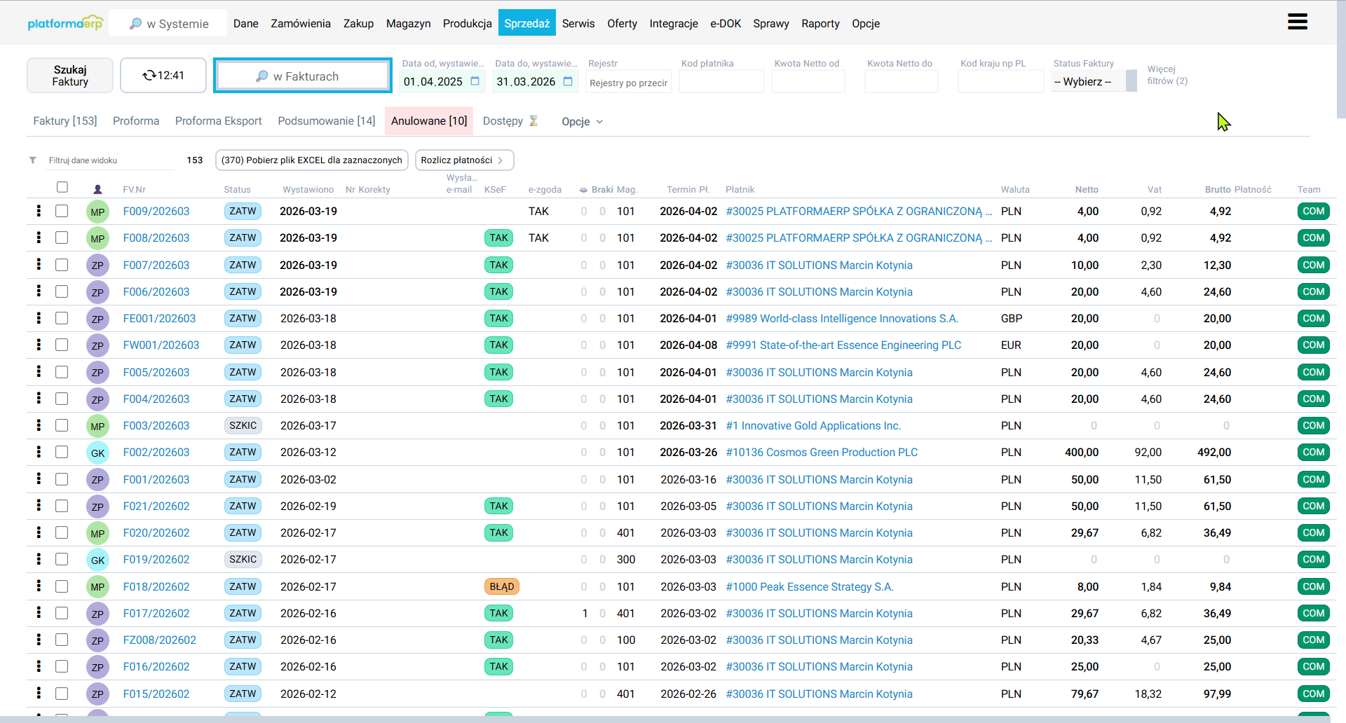Wysyłanie faktur do KSEF - platformaERP