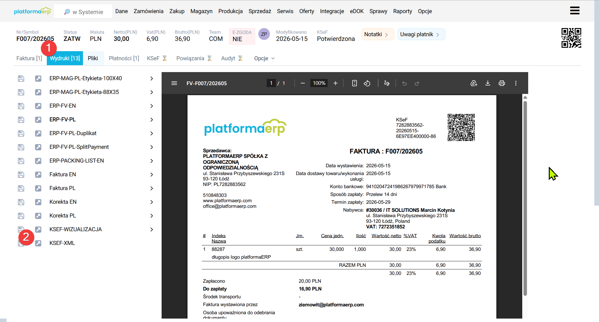 platformaERP - pobranie pliku XML