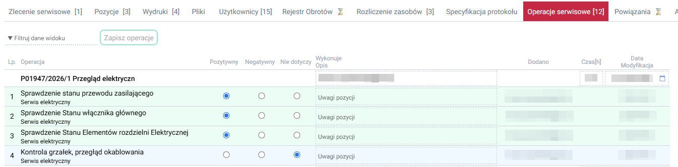 Operacje serwisowe